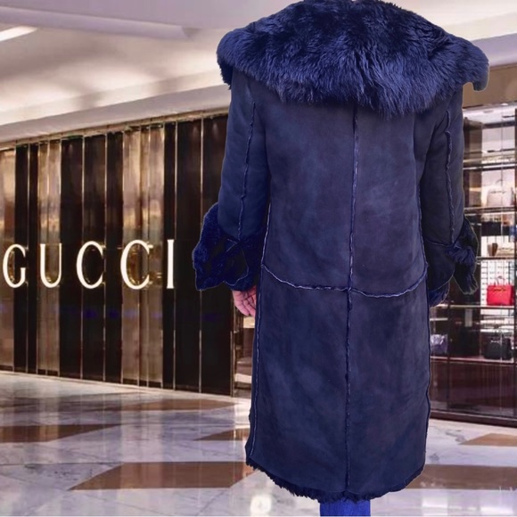 Gucci Shearling Leather Long Coat Womens Designer Winter Suede Jacket - Picture 9 of 9